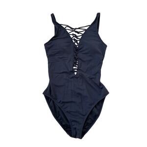 Bleu Rod Beattie Black One-Piece Swimsuit | Lace-Up Front & Back, Size 6, EUC